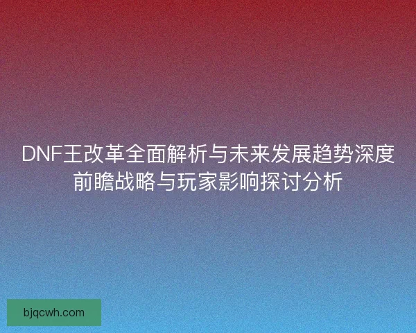 DNF王改革全面解析与未来发展趋势深度前瞻战略与玩家影响探讨分析