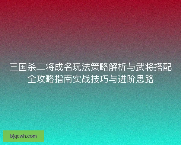 三国杀二将成名玩法策略解析与武将搭配全攻略指南实战技巧与进阶思路