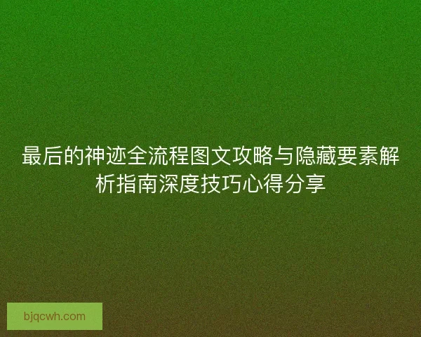 最后的神迹全流程图文攻略与隐藏要素解析指南深度技巧心得分享